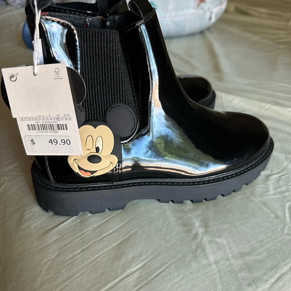 Zara Kids Black Boots with Mickey and Minnie Design BRAND NEW - Picture 4 of 5